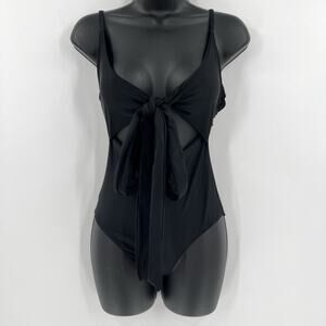 Aerie One Piece Full Coverage Swimsuit Black Tie Front Cutout Size Small